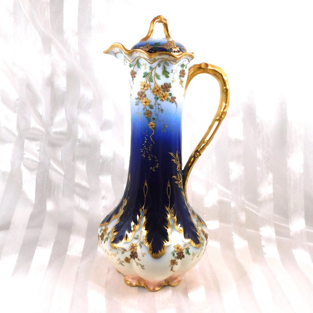 Haviland & Gerard, Dufraisseix & Abbot Dark Blue Floral Chocolate Pot # 26415